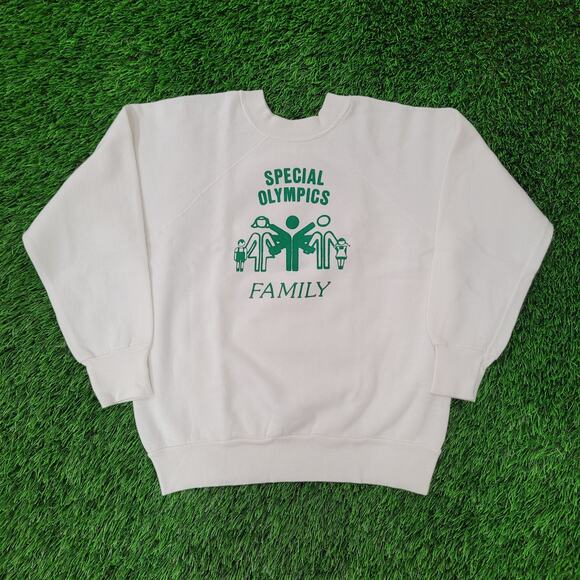 Vintage 90s Family Sports Sweatshirt Womens M 19x19 Boxy White - Picture 1 of 11